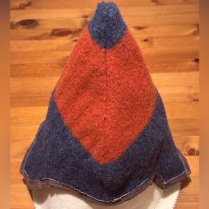 Handmade Wool Pointed Beanie Hat in Rust and Navy